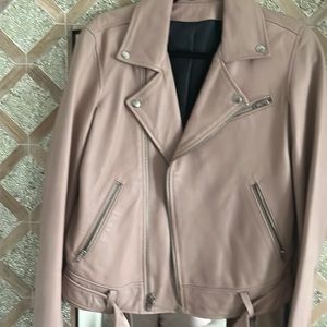 Size small Blk denim dusty pink all leather biker jacket . Rare